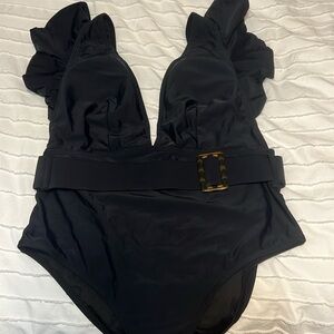 Brand new bathing suit with sleeves and belt, size large
